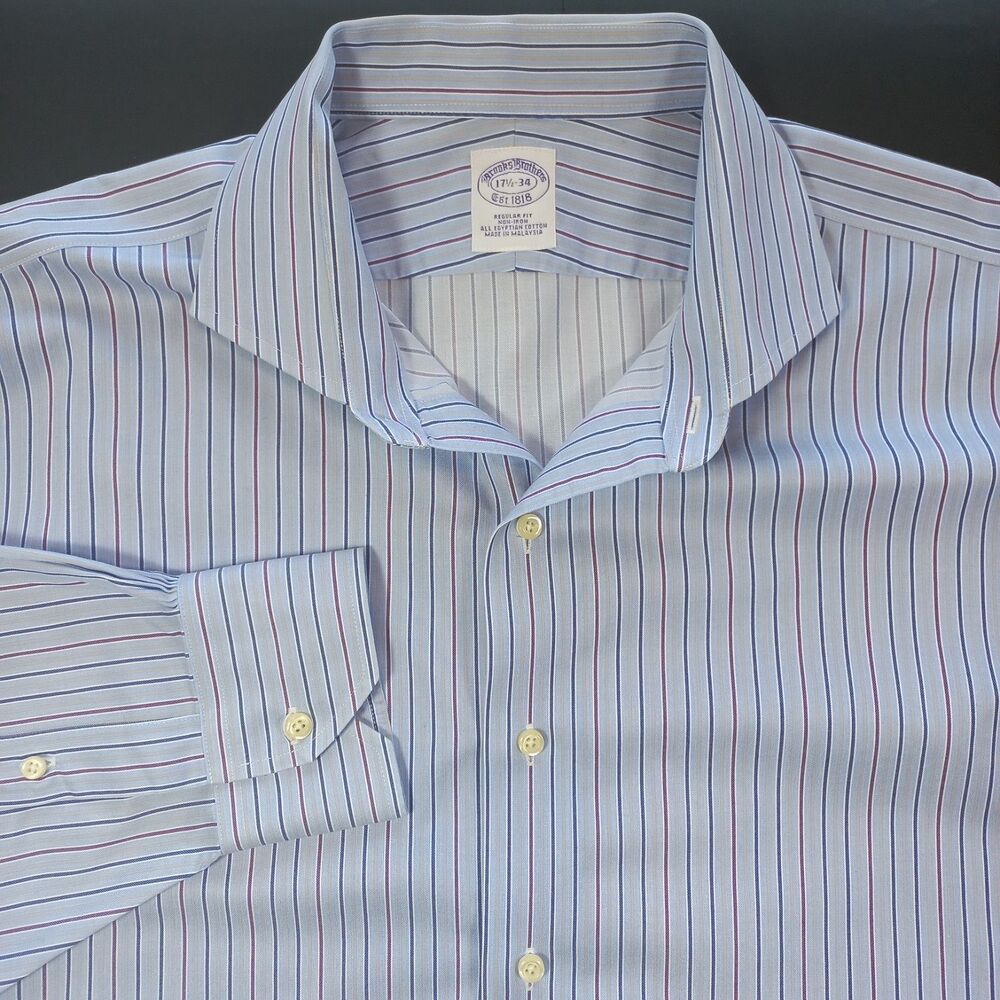 Brooks Brothers Dress Shirt 17.5 34 Regular egyptian cotton Multi Color Stripe